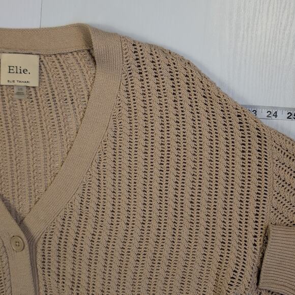 Elie Tahari Women’s V-Neck Button Front Cardigan Sweater Beige L – Long Sleeve K - Picture 6 of 13